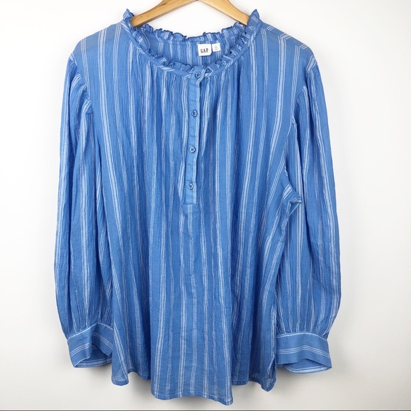 Gap Blue Striped Peasant Blouse Size Large Tall - Picture 1 of 8
